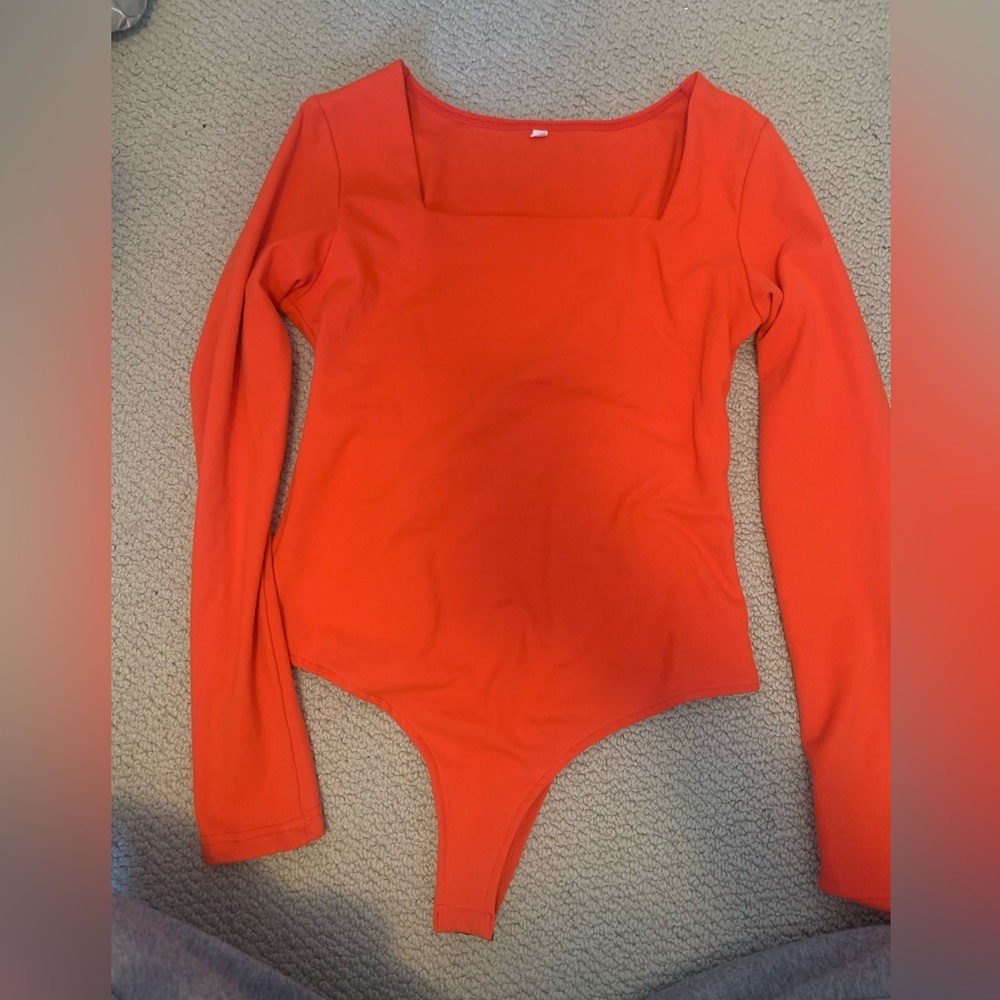 Red Long Sleeve Bodysuit with Scoop Neckline